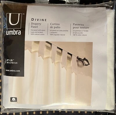Umbra Divine 39 x 86” Panel de cortinas natural (blanco roto) algodón lengüeta superior; 1 panel. Foto 1 de 4