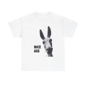 Nice Ass T Shirt Funny Donkey Animal Jokes Comedy Gift Unisex Heavy Cotton Tee - Picture 1 of 8