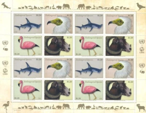 UNO NEW YORK - 2020 GEFÄHRDETE ARTEN KLEINBOGEN TIERE 1731-34 FLAMINGO HAI GEIER - Picture 1 of 1
