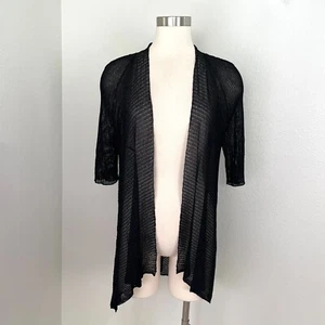 NEW Eileen Fisher Womens Medium Black Lightweight Cardigan Sweater Short Sleeve - Picture 1 of 10