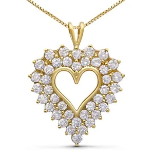 14K Yellow Gold 4 Carat Diamond Heart Pendant Necklace in 925 Sterling Silver - Picture 1 of 6