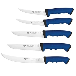 Fleischermesser-5´er Set 13/15/17/19/26 cm Klinge SoftGrip Blue - Picture 1 of 12