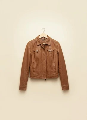 Chaqueta de moto Joujou para mujer de cuero sintético tostada/marrón, talla S, informal con cremallera Foto 1 de 4