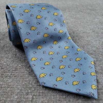 Corbata Ben Plateada Toda Seda Para Hombre Azul Claro Tortuga Estampado Novedad Hecha a Mano Foto 1 de 4