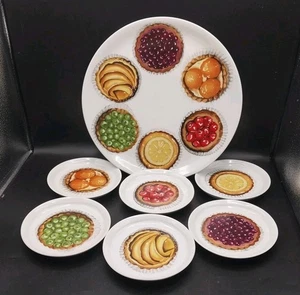 Porcelaine de Paris J Delaporte Decor Patissier Platter & 6 Tart Plates REALISM  - Picture 1 of 24