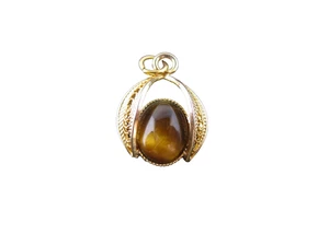Vintage Hand Made Gold Tone Tiger Eye Pendant - Bild 1 von 7