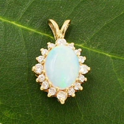 Кулон из желтого золота 14 карат с бриллиантами и огненными опалами - Изображение 1 из 3