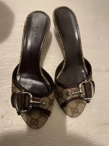 US4.5 EU35 Women Gucci Horse Bit Pumps Gg Canvas Mule From Japan - Imagen 1 de 5