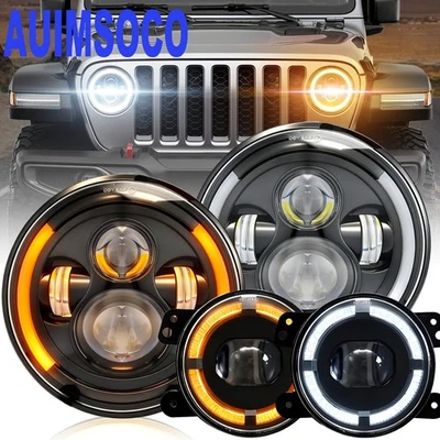 Amber/White 7" Round LED Headlights + 4" Fog Lights Combo For Jeep CJ5 1959-1983 - Image 1 of 4