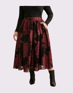 BLOOMCHIC Rose Embossed Midi Skirt SZ 22 Plus Size - Picture 1 of 7