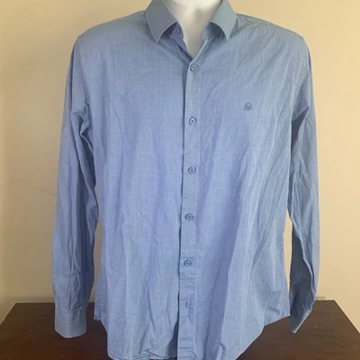United Colors Of Benetton Blue Button Down  Long Sleeve Shirt Men's Large - Image 1 of 4