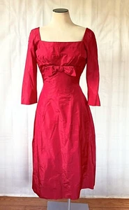 Vintage Edward Abbott Dress 1950s 1960s Wiggle Frock Dark Magenta Red 37 Bust - Picture 1 of 8