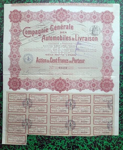 Dépt 75 - Siège à Paris - Déco Cie Générale des Automobiles de Livraison de 1914 - Picture 1 of 1