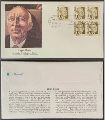 HUGO BLACK FIRST DAY ISSUE ENVELOPE - WASHINGTON DC POSTMARK - FEB. 27, 1986 - Image 1 of 3