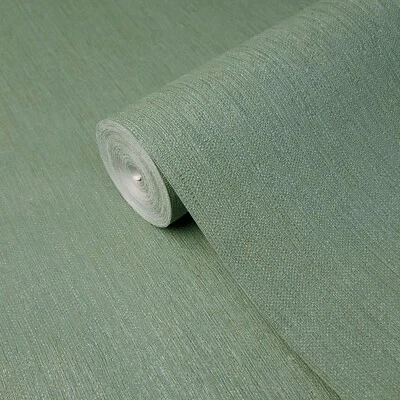 Papel tapiz de líneas verticales texturizadas de tela de hierba verde y dorado liso Foto 1 de 4