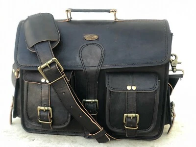 Bolso de hombro 100 % real para mujer de cuero de cabra negro para computadora portátil Foto 1 de 4