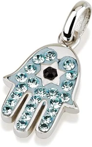 Colgante Hamsa en plata 925 con piedras preciosas azules + cadena de plata de ley 925 - Imagen 1 de 1