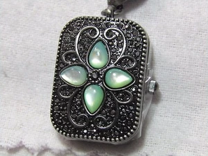 Colleen Lopez "Top Star" MOP and Marcasite Pendant Watch with 36" Chain Green - Picture 1 of 8