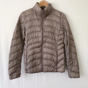 Uniqlo Duck Down Puffer Jacket Size Small Beige Brown Ultra Light ZipUp Packable - Picture 1 of 9