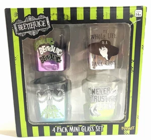 4 BEETLEJUICE Shot Glass / Votives Set TIM BURTON Spirit HALLOWEEN New Open Box - Picture 1 of 15