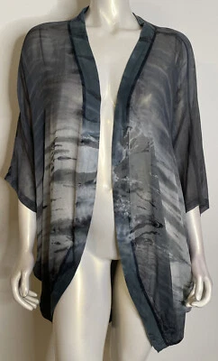 Chaqueta de acuarela teñida con corbata azul gris Gypsy 05 M kimono envolvente encogimiento de hombros Foto 1 de 4