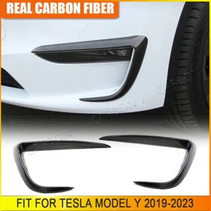 For Tesla Model Y 2019-2023 Real Carbon Fiber Front Bumper Canards Fins Splitter - Picture 1 of 12