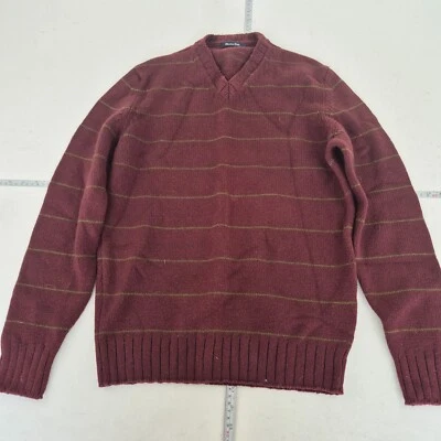 Jersey MASSIMO DUTTI rojo medio para hombre jersey tejido a rayas mezcla de lana cuello en V Foto 1 de 4