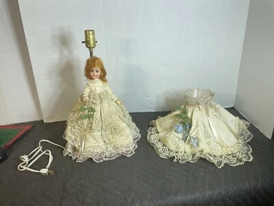 Vintage Doll Lamp Victorian Southern Bell Lace Dress Blue Eyes Table Top - Image 1 of 4