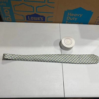 Corbata azul/blanco/verde a cuadros con cuello verde 100 % seda hecha en EE. UU. Foto 1 de 4