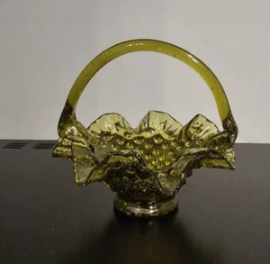 Vintage Fenton Grün Hobnail Rüschenkante Korb - Bild 1 von 2