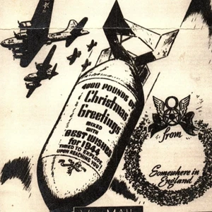 1943 WWII VMail Christmas Greetings Bomb Artwork B-17 Bomber England Wreath - Picture 1 of 3