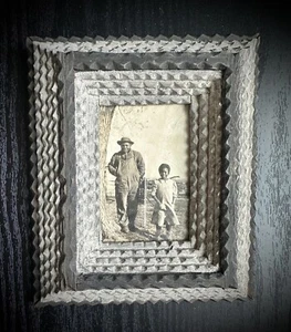 Vintage Photo Black African American Man & Girl Antique Tramp Art Picture Frame - Picture 1 of 3