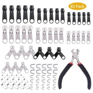 Replacement Zipper Heads Repair Kit Metal Easy Pull Zipper Fixer+ Install Plier - Picture 1 of 9