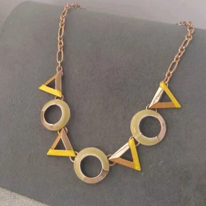August Woods Yellow Geometric Necklace Copper Tone Shapes Modern Enamel - Picture 1 of 13