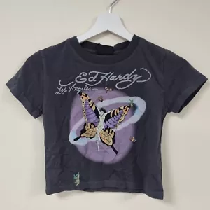 Ed Hardy Womens MotherFly Baby Tee - Washed Black, Size S - Picture 1 of 2