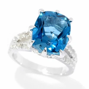 Meher's Jewelry SS 7.28ctw London Blue Topaz & White Zircon Ring Size 9 - $279 - Picture 1 of 5