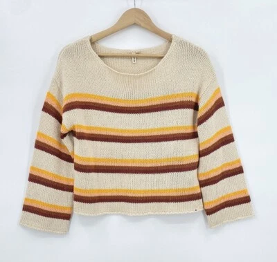 Suéter Ripcurl Para Mujer Tejido Pequeño Naranja Beige Tira Recortado Manga Larga Boho Foto 1 de 4