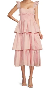 ANTONIO MELANI LEILA MIDI DRESS TAFFETA LAYERED LIGHT AZALEA PINK SIZE 6 US - Picture 1 of 8