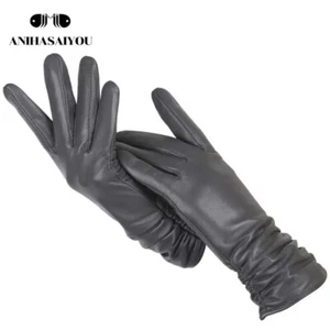 Classic Pleated Leather Gloves Women Color Real Leather Women Sheepskin Gloves - Picture 1 of 27