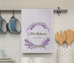 Toalla de té de cocina personalizada, toalla gofre diseño lavanda floral, única en su clase - Imagen 1 de 2