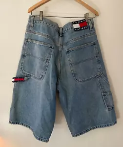 Vintage Y2K Tommy Hilfiger Baggy Skater Cargo Carpenter Denim Jean Shorts W32 - Picture 1 of 13