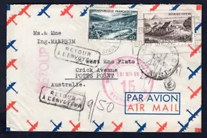 FRANCE 1950 Cover to Australia. RETURNED. Sydney DLO, Dead Letter Office Oval - Picture 1 of 2