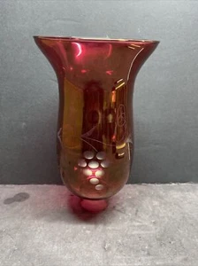 Cranberry Flower Glass Hurricane Lamp Shade Candle Sconce Light 1 5/8” x 8”Tall - Picture 1 of 15