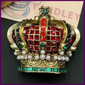 Broche de perlas vintage de la industria pesada arte diamantes de imitación corona de reina - Imagen 1 de 24
