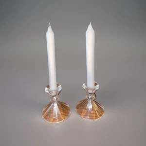 Vintage 4" Crystal Dinner Taper Candle Holder Pair Set of 2 Octagon Base Elegant - Picture 1 of 5
