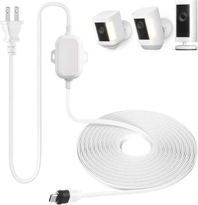 ALERTCAM 25ft Weatherproof USB-C Power Cord for Ring Spotlight Cam Plus/Pro, White