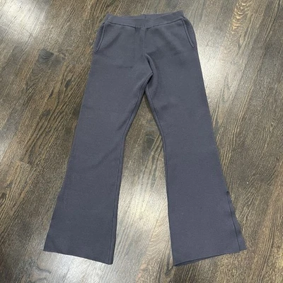 Monrow Pants Women’s Small Blue Soft Knit Flare Ankle Slit Athleisure Elastic - Image 1 of 4