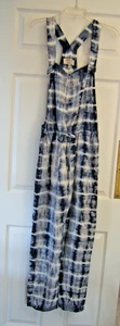 100% Tencel Cloth & Stone Anthropologie Blue White Tie Dye Overalls L Jumpsuit - Picture 1 of 8