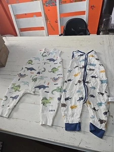 2 Schlafsäcke Baby tragbare Decke mit Beinen/Reißverschluss, kleine Dinosaurier/Fische - Bild 1 von 12