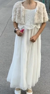 Kommunionkleid Kleid Anlass Weiß - Hochzeit Kommunion Set mit 2 Jacken Gr.140 - Bild 1 von 14